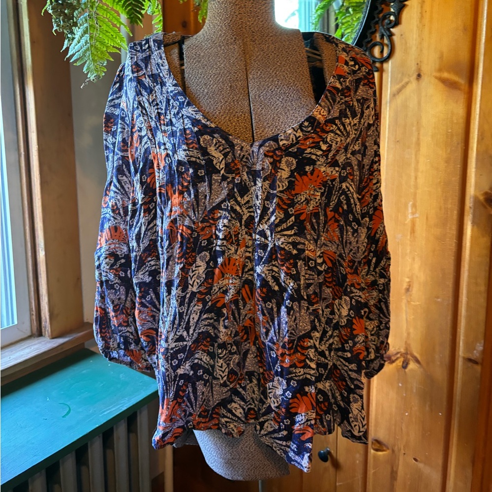 Anthropologie Blouse Blue Orange light weight